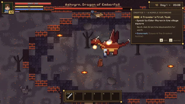 Fighting Ashvyrn, the dragon of Emberfall, among lava flows