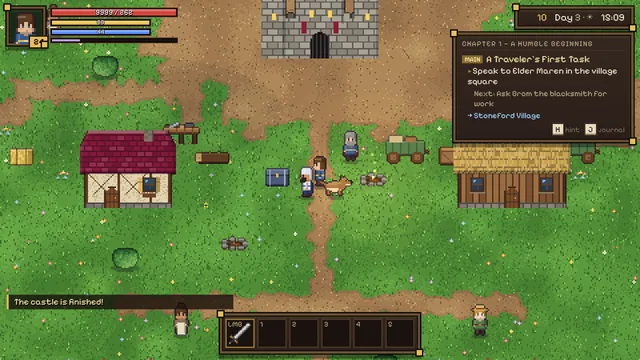 Your own town on the Frontier: houses, a market and a castle on the hill